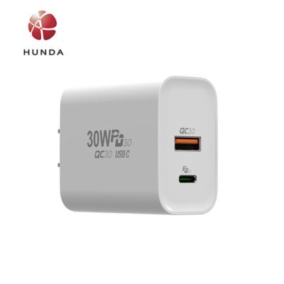 China Mobile Phone Factory Price HUNDA 30W USB C PD 3.0 Wall Charger with UK/US/EU Plug for Notebook Pro and Galaxy S10+, S9, S8, Note 8.9 for sale