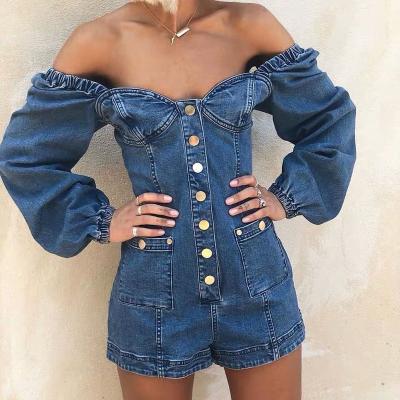 China New Arrival Ladies Jeans QUICK DRY Overalls Off Shoulder Jumpsuit Long Sleeve Denim Overalls Women for sale