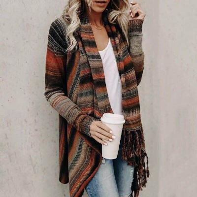 China Anti-wrinkle fashion tassel long sleeve sweaters cardigan sweater coat for ladies for sale