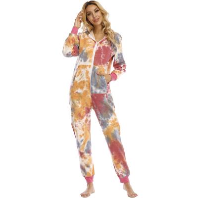 China Hot selling QUICK DRY ladies onesie sleepwear tie dye pajamas set women onesies pajamas nightgowns for sale