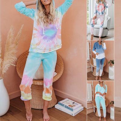 China New Arrival QUICK DRY Two Piece Set Women Clothing Long Sleeve Sets Tie Dye Pajamas Womens Lounge Pants for sale