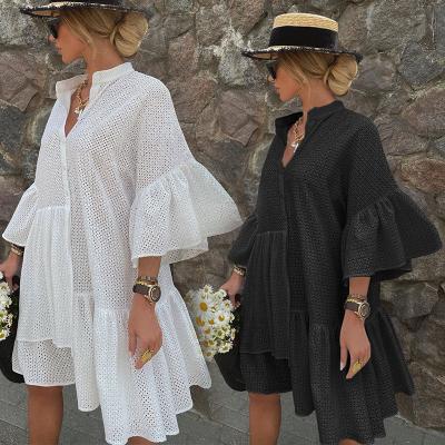 China Anti-Static Plus Size Women Oversized Irregular Ruffle Vintage Dress Shirt Vintage Dress Shift Dress for sale