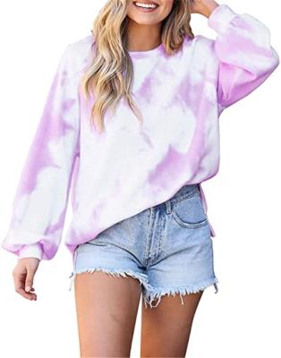 China wholesale Anti-wrinkle women tops o neck pullover long sleeve loose tie dye empty hoodies for sale