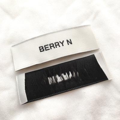 China Garment Accessories Washable Apparel Woven Label Custom Neck Tag , Sew On Labels Textile Apparel Neck Tags Label With Logo for sale