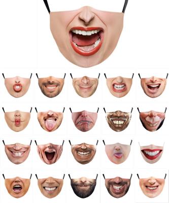 China Cute Maskes Women Men Face Smile Face Washable Funny Maskes Breathable Simulation Printed Face Masks For Party Decoration for sale