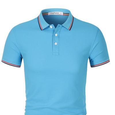 China Anti-wrinkle Turn-Down Collar Short Sleeve Shorts Shorts Pure Blue Polo T-shirt Polyester/Cotton Polo Shirts for sale