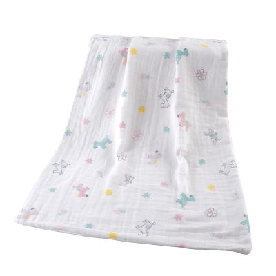 China Child Safe 100% Cotton 6 Layer Muslin Blanket Cartoon Printed Gauze Baby Blanket Wholesale Newborn Wrap Covering for sale