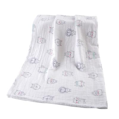 China Custom Viable Animal Pattern 47*47 Inches Wrap Organic Cotton Gauze Baby Newborn Swaddle Wrap Blanket for sale