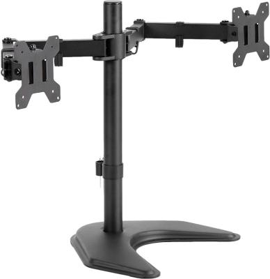 China Modern Work Desk Dual Freestanding LED LCD Monitor Desk Stand For 2 Screens Up To 27 Inch Heavy Duty Fully Adjustable Arms for sale