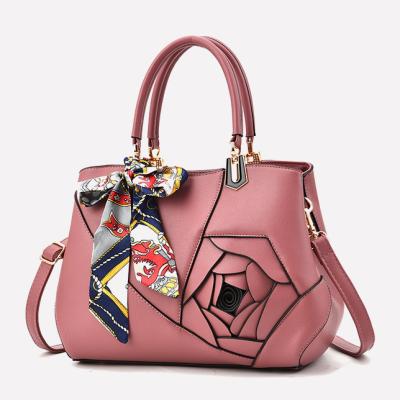 China Custom 2021New fashion pink PU small pebble wrap fashionable silk shoulder scarf leather handbag for women for sale