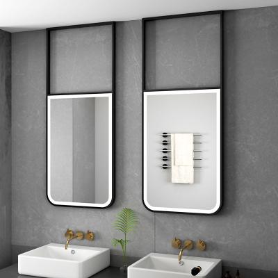 China Other Rectangular hollow-out luminous mirror hanging hotel bathroom mirror bathroom with lamp for sale