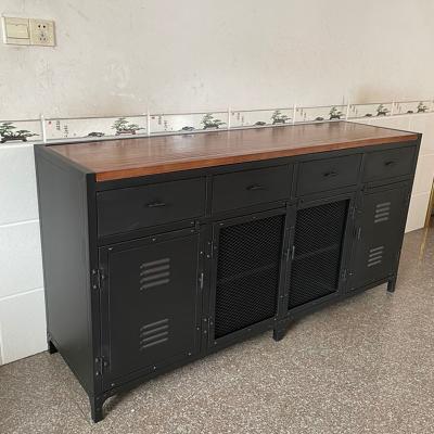 China Industrial American industrial wind iron art food side cabinet cabinet multi-functional storage cabinet wine cupboard counter food counter for sale