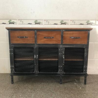 China Other LOFT Industrial wind food side cabinet retro do old solid wood dining room food preparation cabinet iron art storage cabinet tea for sale