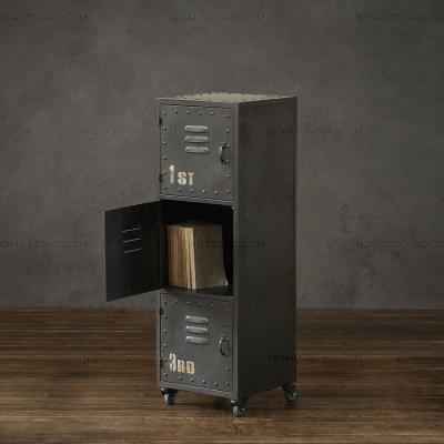 China Industrial American country iron art cabinet bucket  retro bedside locker with wheel iron bookcase storage cabinet for sale