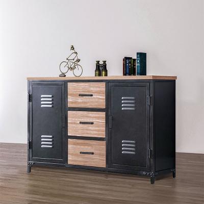 China Other American industrial wind iron cabinet storage ker solid wood retro drawer type bucket dining side cabinet bedroom living room for sale