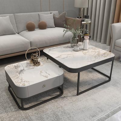 China Other Rock plate glass tea table living room light luxury letter small family advanced sense combination telescopic square small table for sale