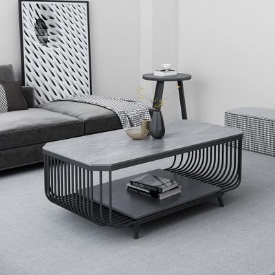 China Modern Iron art rock board tea table living room small family simple Nordic type light luxury marble rectangular for sale