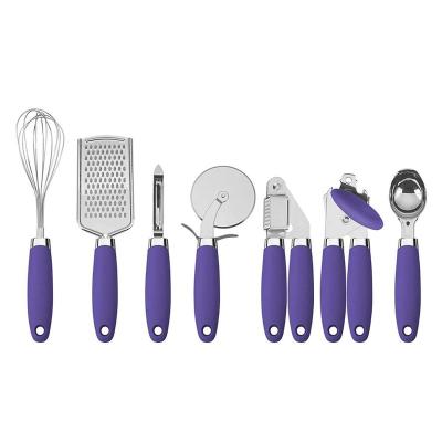 China Factory Direct Sale Sustainable PC 7 Kitchen Gadget Set Stainless Steel Utensils With Soft Touch Plastic Nylon Handles for sale