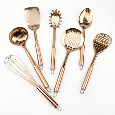 China Sustainable Gold 7-Piece Gold Plated Stainless Steel Kitchen Cookware Tool Set-Kitchen Utensils Cooking Tools for sale