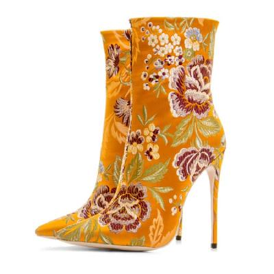 China Wholesale Women Anti-slippery satin embroidery boots fetish silk sock boots stretch ankle boots stilettos for sale