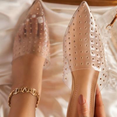 China 2020 Latest Breathable Pointed Toe Flat Studs Clear PVC Mules Slippers For Ladies for sale