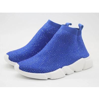 China 2019 Customized popular colorful Anti-odor logo fly knit rhinestone sock women's fashion sneakers for sale