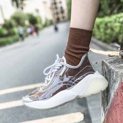 China New Jelly Color Transparent Sneaker Women Anti-slippery Outdoor Clear PU Lace Up Sneakers for sale