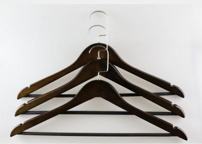 China Lightweight Dark Brown Wooden Hangers , Mens Suit Hangers With Black PP Tube for sale