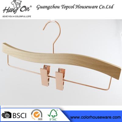 China Rose Gold Wooden Trouser Hangers With Clips / 30 ~ 36cm Bottom Hangers for sale