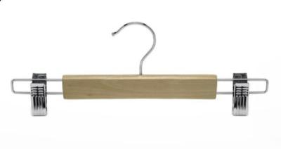 China Natural A Grade Wooden Pants Hangers With Chrome Clips / Hook For Home Or Clothes Shop for sale