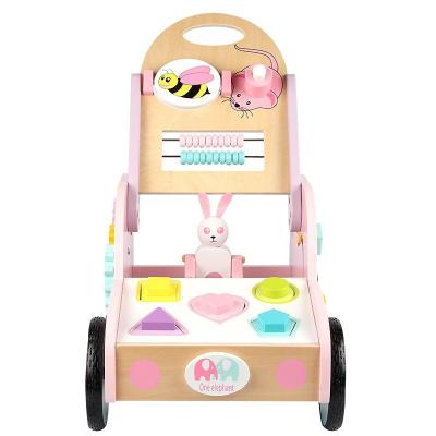 China Safe Toddler kids early learning educational montessori shape sorting baby push pull walker wood wagon toys wooden for sale