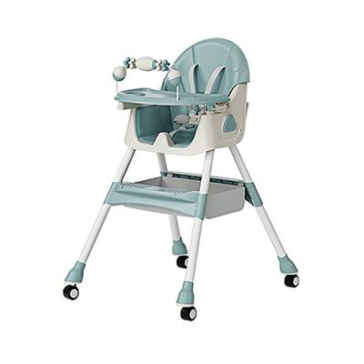 China 3-D Leak Prevention Feeding Foldable Seat Ajustable Height Dining Table Booster with Detachable Double Tray Safety Belt PU Cushion Baby High Chair for sale