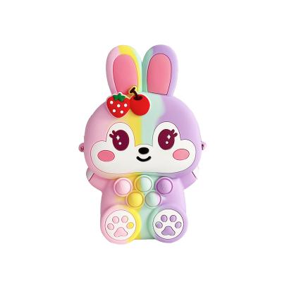 China Cute Best-selling new children's bag decompression bag Strawberry rabbit cartoon children's silicone bag diagonal span everything for sale