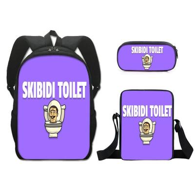 China Waterproof Best-selling skibidi toilet toilet printed three-piece backpack for primary school students Lunch bag pencil bag for sale