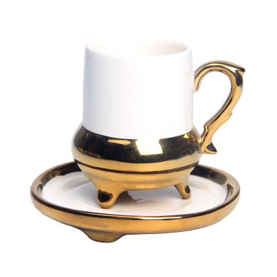 China Viable European-style ceramic coffee cup and retro dish afternoon luxury high-grade electroplating tea set for sale