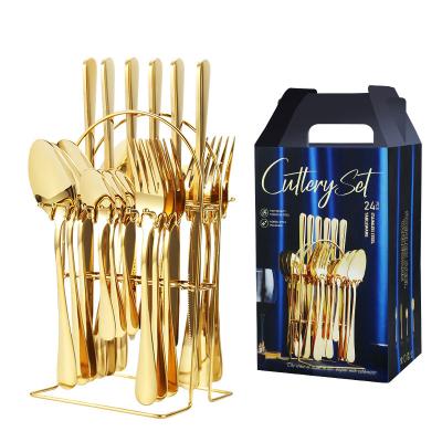 China Viable manufacturer directly sells 24 pieces of stainless steel dinnerware set, western dinnerware rack gift box set products for sale