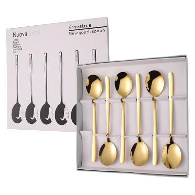 China Viable Wholesale Korean Stainless Steel Coffee Dessert Stirring Spoon Household Spoon Gift Box Set for sale