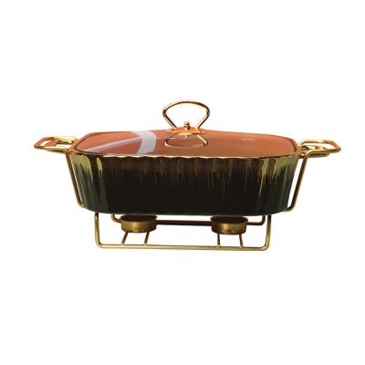 China Sustainable Manufacturer's Direct Selling Ceramic Hot Pot Buffet With Glass Cover for sale