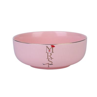 China Viable hot sale big small size round rose letter ceramic soup bowl for food preparation for sale