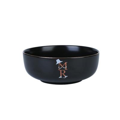 China Sustainable Luxury Creative Personalized Letter Durable Quality Black Round Ceramic Soup Bowl for sale