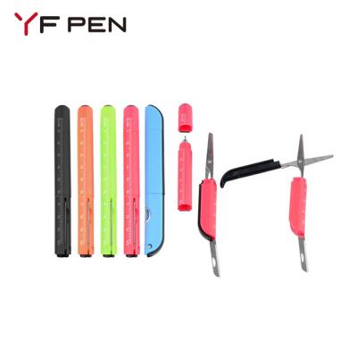 China Wholesale Normal 4 in 1 Multi Function Ballpoint Pen Custom Logo Ruler Scissor Knife Pen for sale