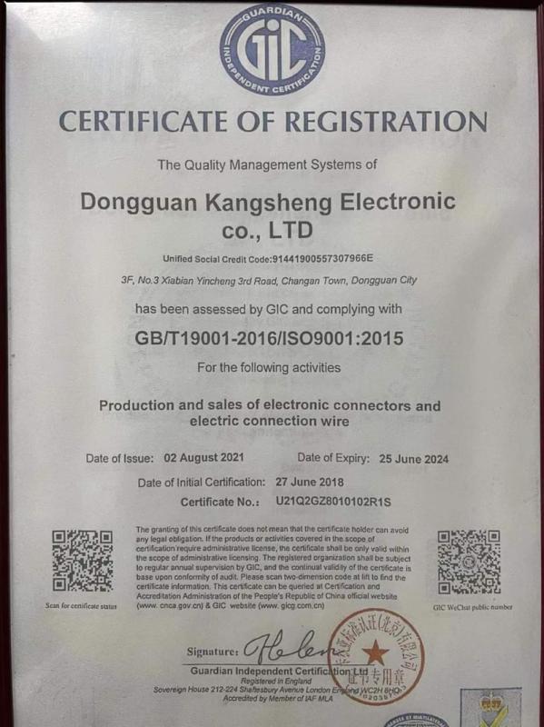 ISO9001 - Dongguan Kangsheng Electronics Co., Ltd.