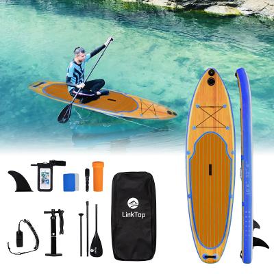 China PVC Customize 2022 ISUP Wooden Grain Inflatable Bamboo SUP Paddleboard All Log Rack Up Paddle Board for sale