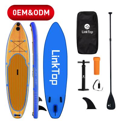 China Unisex Manufacturer Popular Wood Grain Paddleboard Inflatable Stand Up Paddle Board Comic Bamboo With Accessories Water Sports for sale