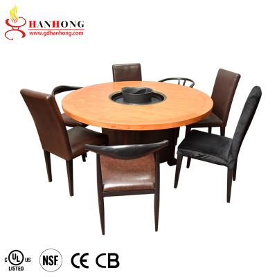 China Easily Assembled Restaurant Furniture Around Commercial Smokeless Comfortable Dining Hot Pot Barbecue Grill Table for sale