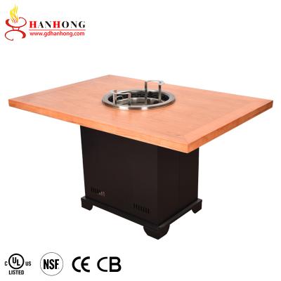 China Rotating table restaurant rectangle metal pot hot table with wooden top for sale for sale