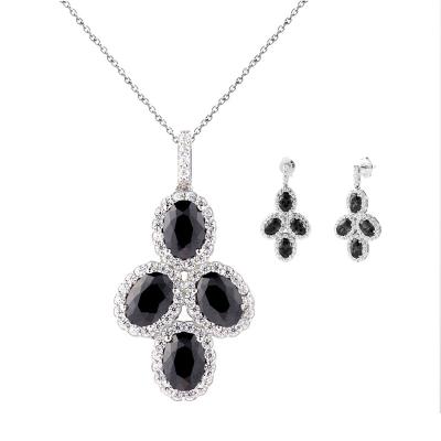 China 2021 CLASSIC Elegant Black Zircon Necklace Earring Set Jewelry For Cool Girl Party Jewelry Set for sale