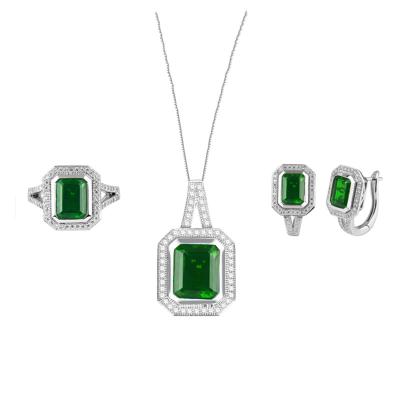 China Ethnic 4 Pieces / Set Of Geometric Square Maid Jewelry Set Lady's Green Zircon Necklace Earring Set for sale