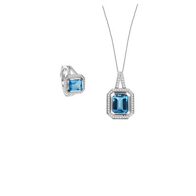 China 2021 CLASSIC Zircon Necklace Ring Set Jewelry Simple Elegant Blue Ring For Ladies for sale