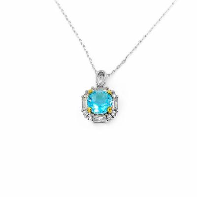 China TRENDY 925 Sterling Silver Zircon London Blue Topaz Necklace Round Cut London Topaz Pendant Blue Jewelry for sale